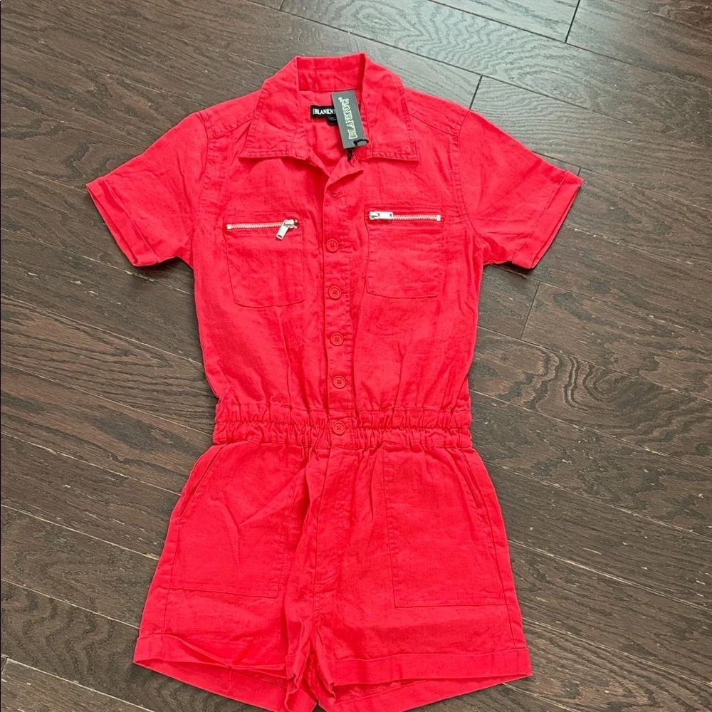 NWT BLANK NYC Red Button-Up Romper with Zipper Pockets Size XS